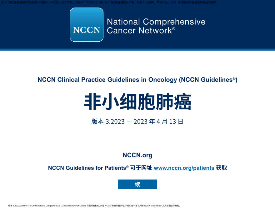 中文版-NCCN临床实践指南：非小细胞肺癌（版本+3.2023）