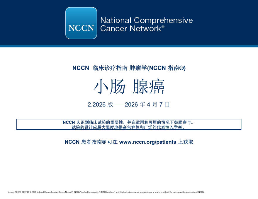(2026.V2)NCCN临床实践指南:小肠腺癌(译)