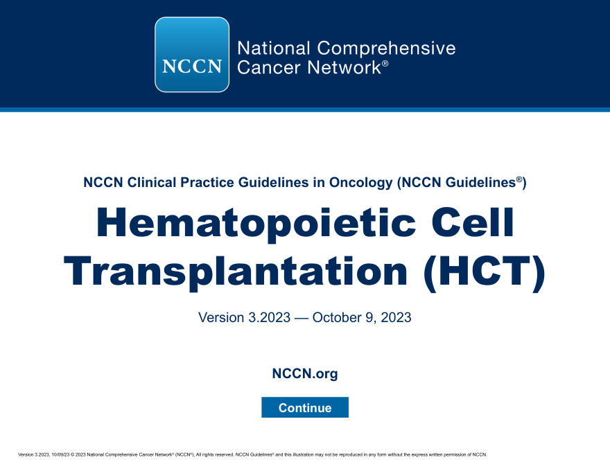 (2023.V3 )NCCN临床实践 指南:造 血细胞移植(HCT)