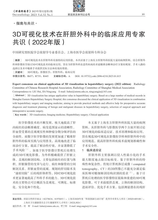 3D可视化技术在肝胆外科中的临床应用专家共识(2022年版)