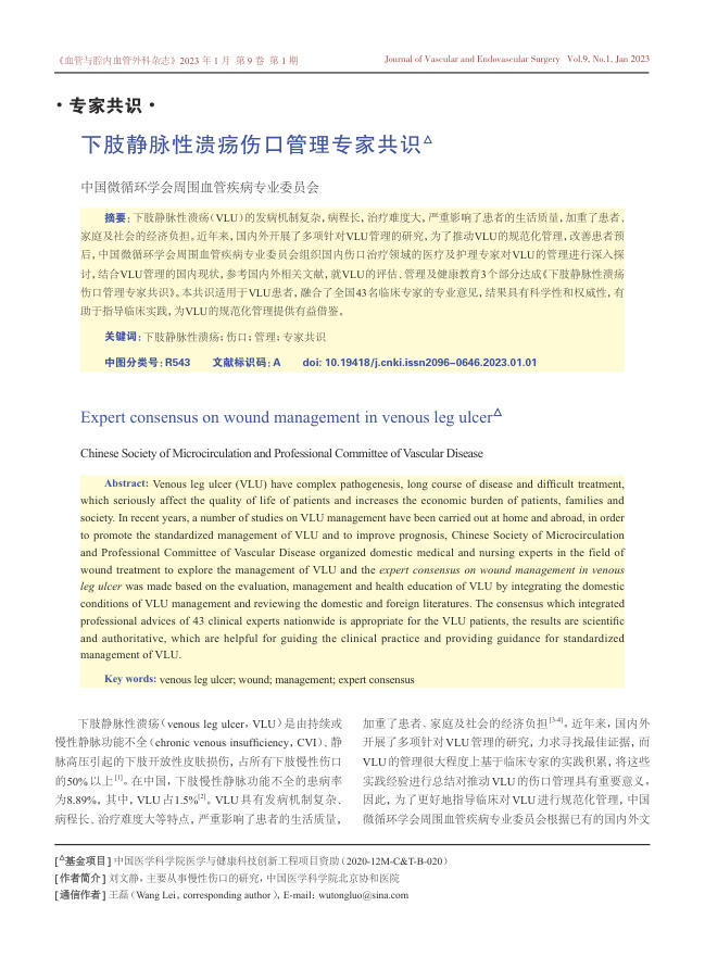 下肢静脉性溃疡伤口管理专家共识