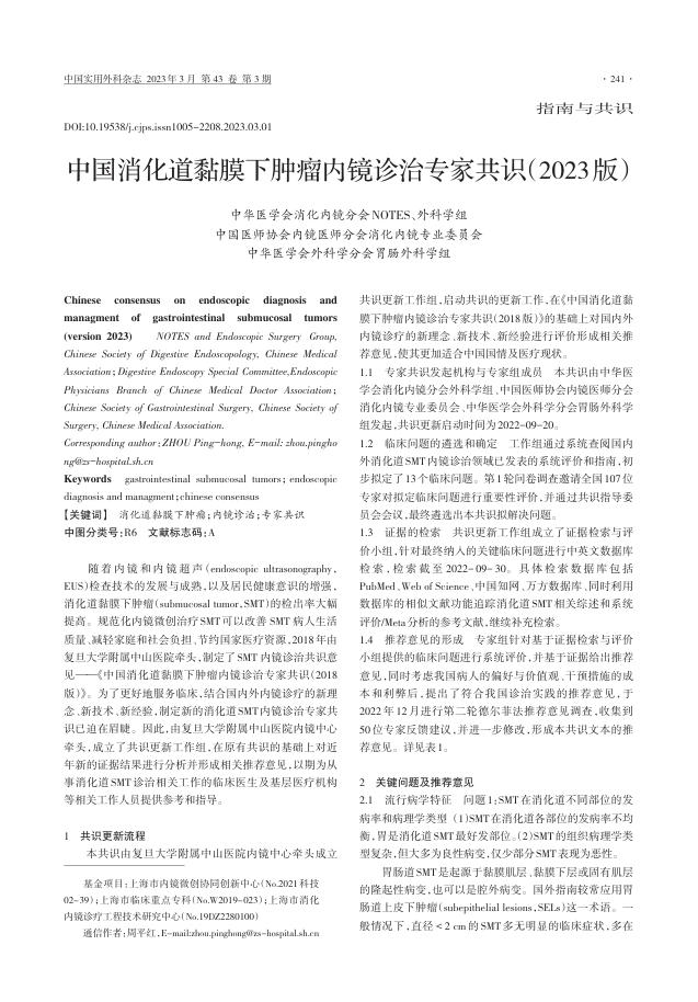 中国消化道黏膜下肿瘤内镜诊治专家共识(2023版)