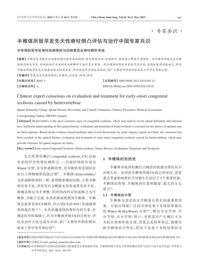 半椎体所致早发先天性脊柱侧凸评估与治疗中国专家共识