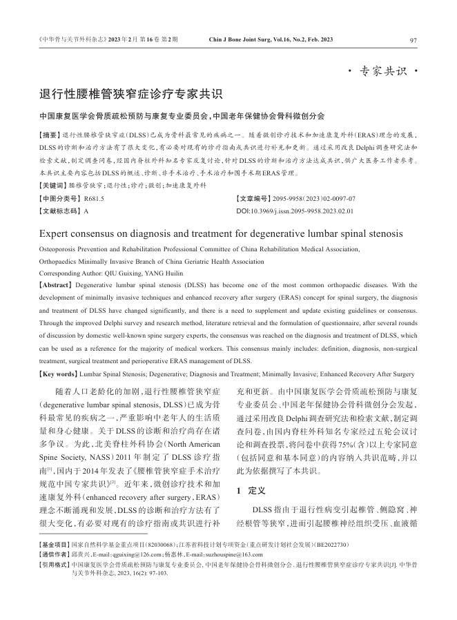 退行性腰椎管狭窄症诊疗专家共识