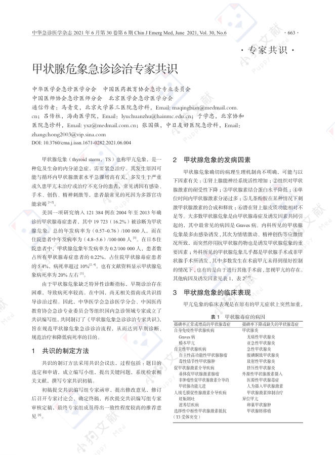 甲状腺危象急诊诊治专家共识