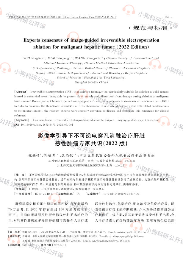 影像学引导下不可逆电穿孔消融治疗肝脏恶性肿瘤专家共识(2022版)
