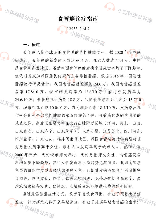 食管癌诊疗指南 (2022年版)