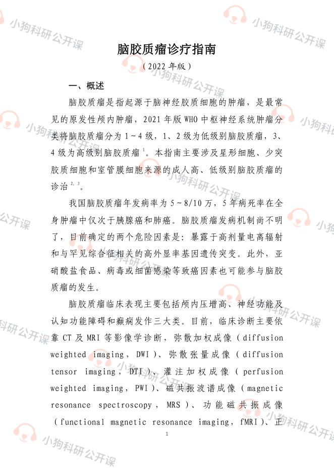 脑胶质瘤诊疗指南 (2022年版)