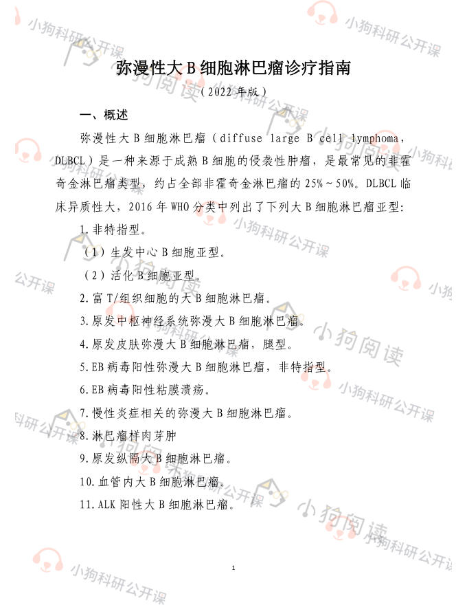 弥漫性大B细胞淋巴瘤诊疗指南(2022年版)