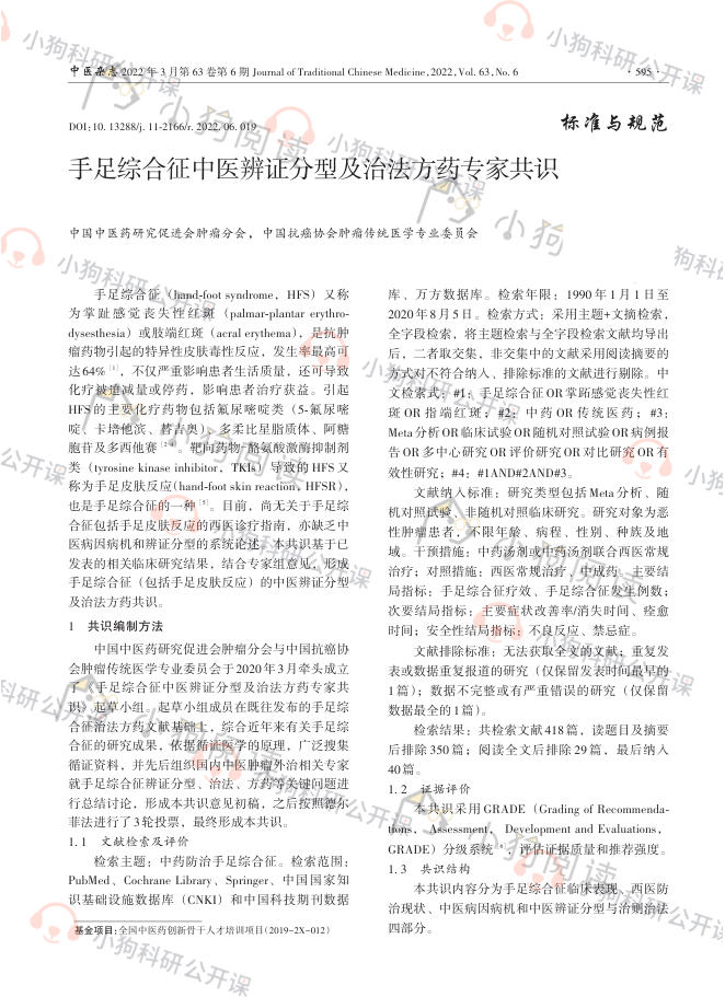 手足综合征中医辨证分型及治法方药专家共识