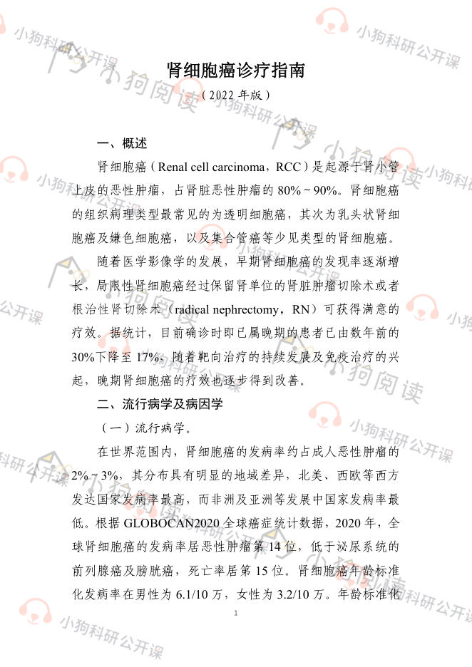 肾细胞癌诊疗指南(2022年版)