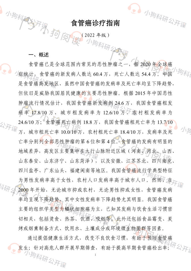 食管癌诊疗指南 (2022年版)