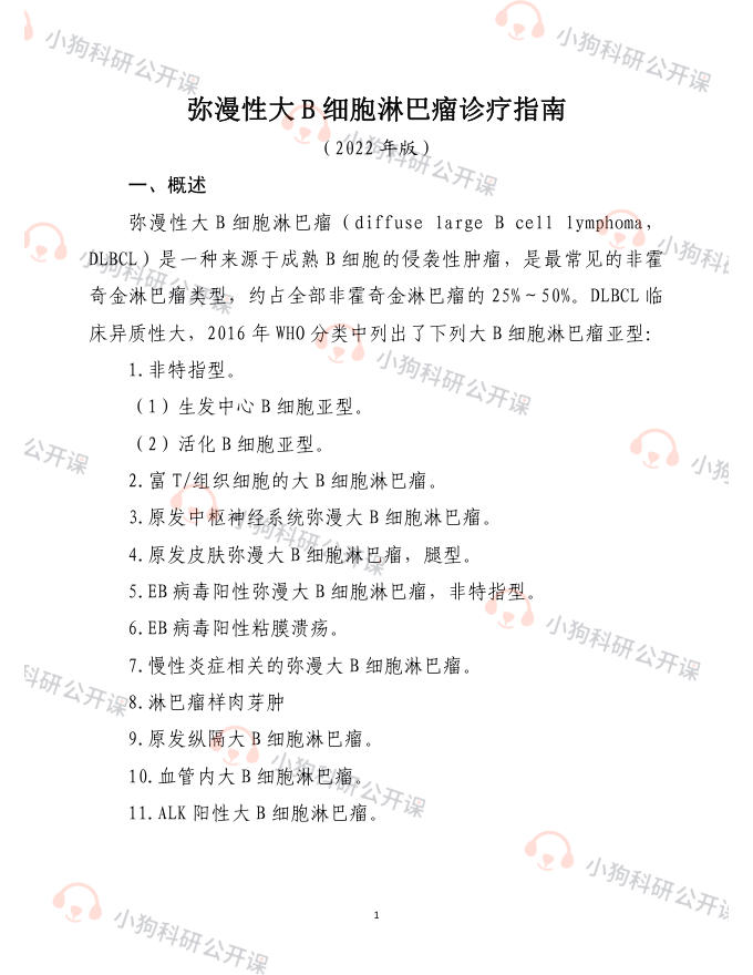 弥漫性大B细胞淋巴瘤诊疗指南(2022年版)