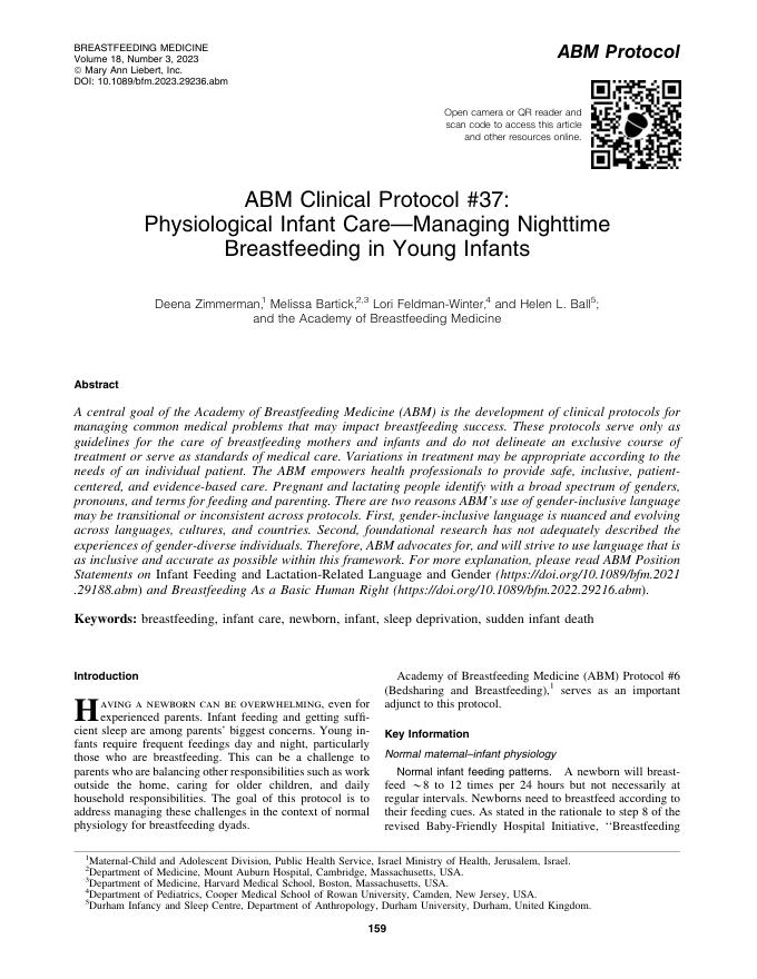 2023 ABM临床方案#37:婴儿生理护理-婴幼儿夜间母乳喂养管理