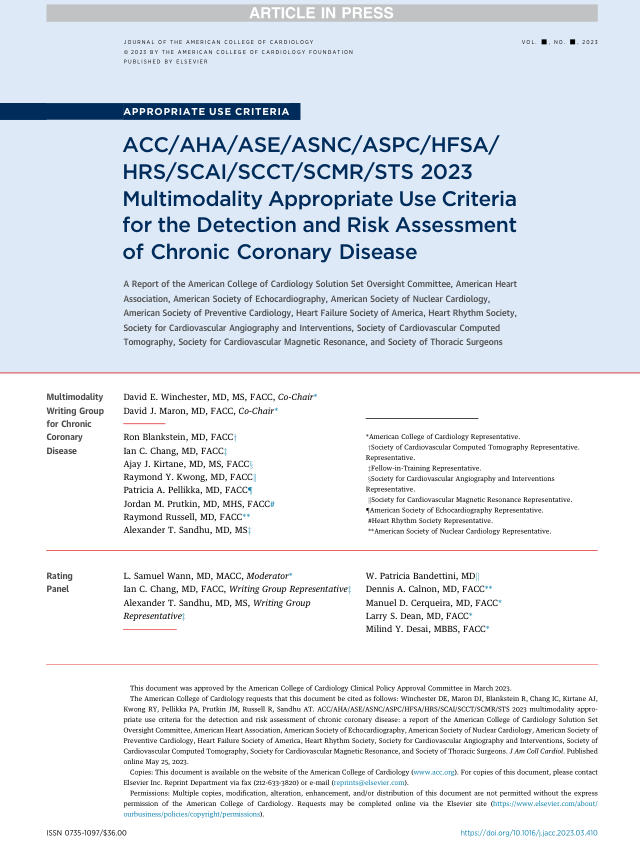 2023 ACC／AHA／ASE／ASNC／ASPC／HFSA／HRS／SCAI／SCCT／SCMR／STS报告：慢性冠