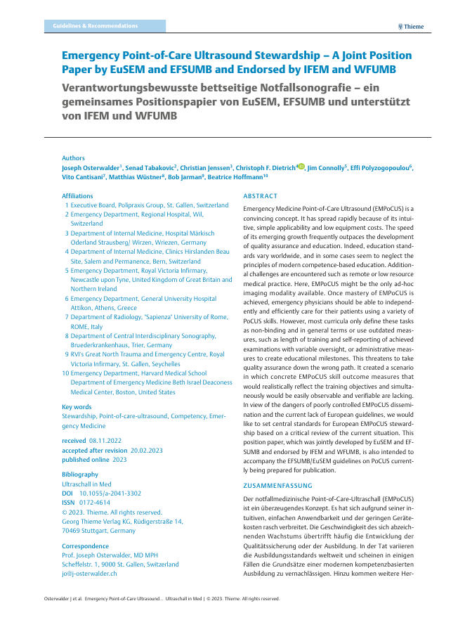 2023 EuSEM/EFSUMB意见书:急诊床旁即时超声管理