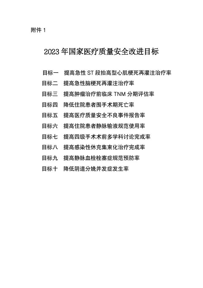 2023年国家医疗质量安全改进目标