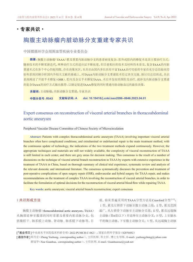 胸腹主动脉瘤内脏动脉分支重建专家共识