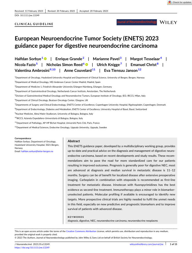 2023 ENETS 指南文件:消化道神经内分泌癌