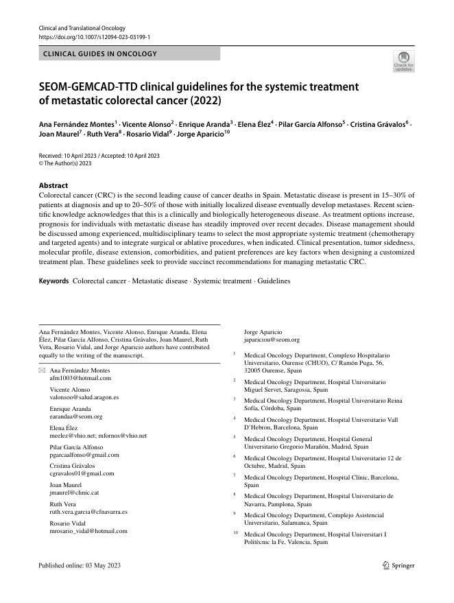 转移性结直肠癌全身治疗的 SEOM-GEMCAD-TTD 临床指南