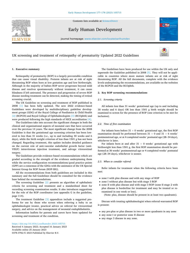 2022 RCPCH/RCO指南:早产儿视网膜病的筛查和治疗(更新版)