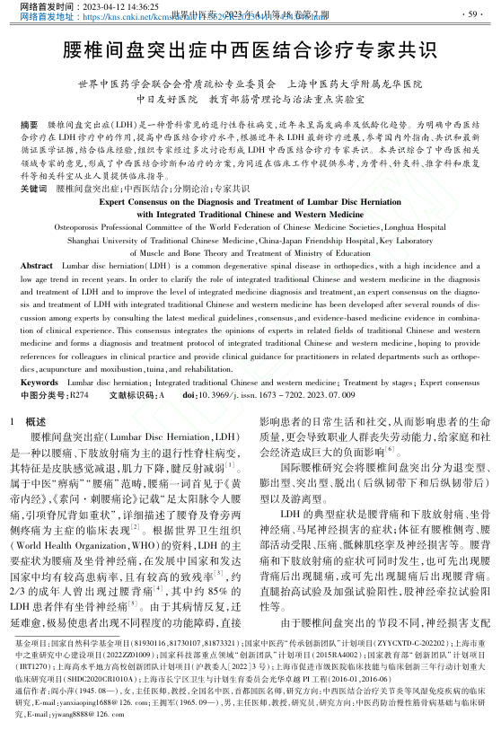 腰椎间盘突出症中西医结合诊疗专家共识