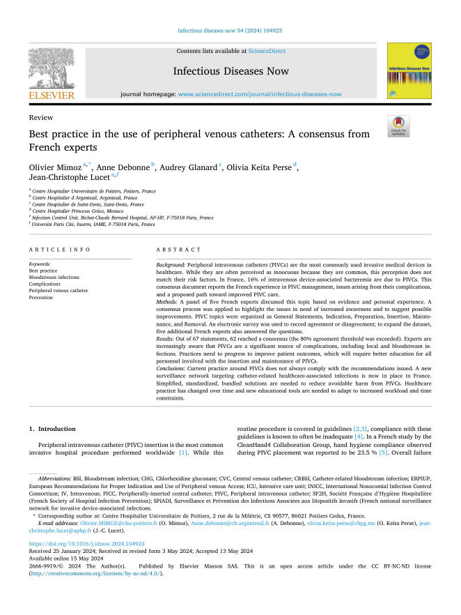 2024+法国专家共识:外周静脉导管应用的最佳实践