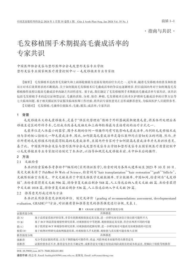 毛发移植围手术期提高毛囊成活率的专家共识