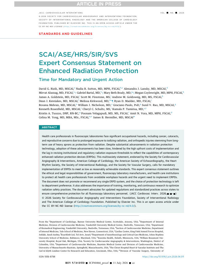 2026SCAI/ASE/HRS/SIR/SVS专家共识声明:加强辐射防护—采取强制性和紧急行动