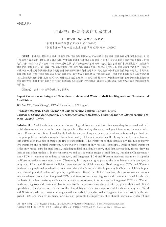 肛瘘中西医结合诊疗专家共识