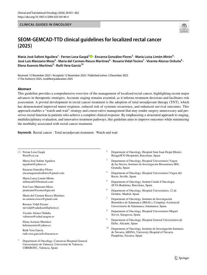 2025 SEOM/GEMCAD/TTD临床指南:局部直肠癌