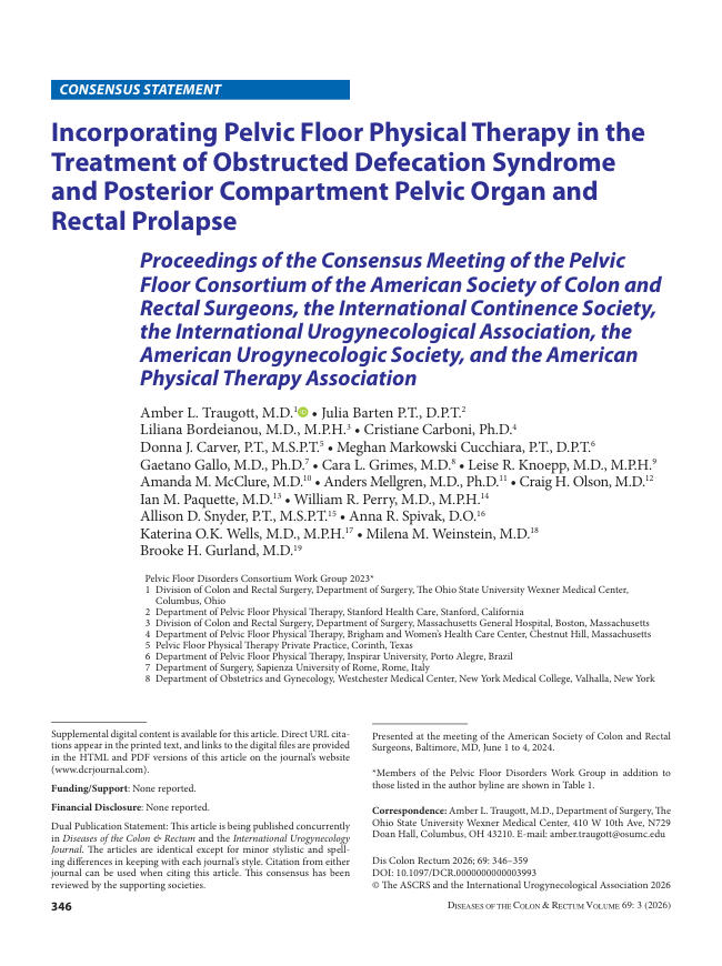 2026 ASCRS/ICS/IUGA/AUGS/APTA共识会议纪要:结合盆底物理疗法治疗排便障碍综合征以及后盆腔器官