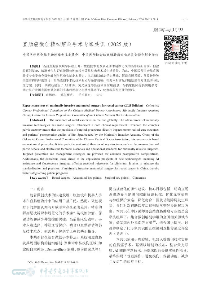 直肠癌微创精细解剖手术专家共识(2025版)
