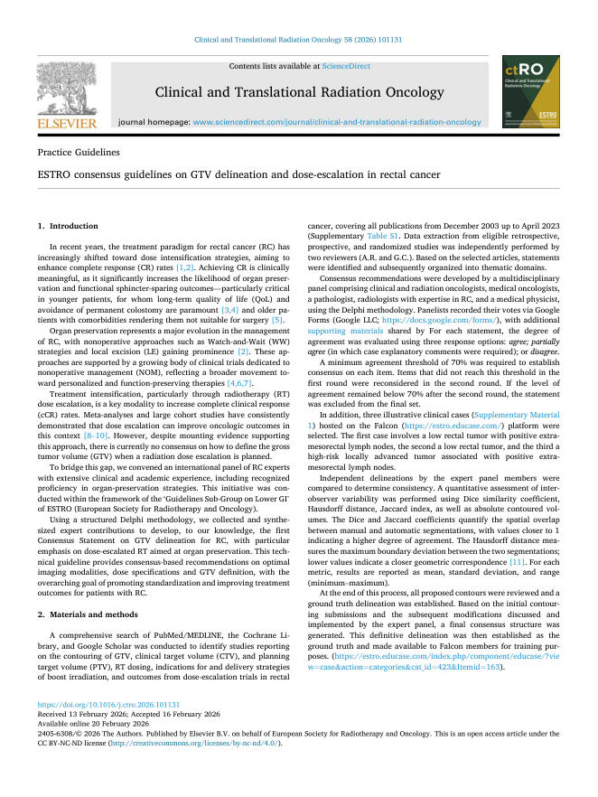 2026 ESTRO共识指南:直肠癌的GTV勾画和剂量递增