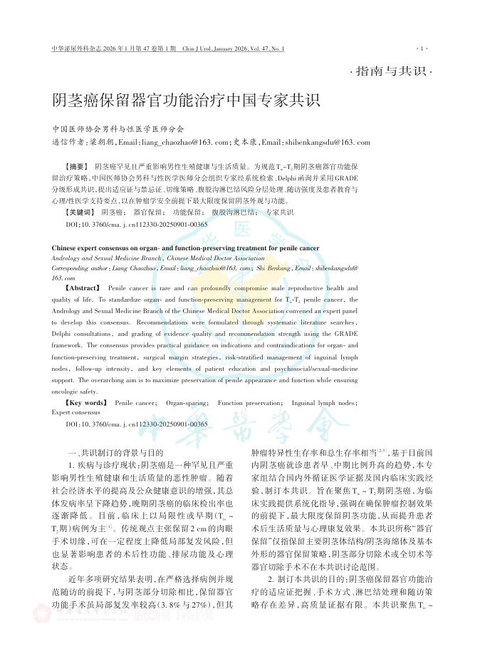 阴茎癌保留器官功能治疗中国专家共识