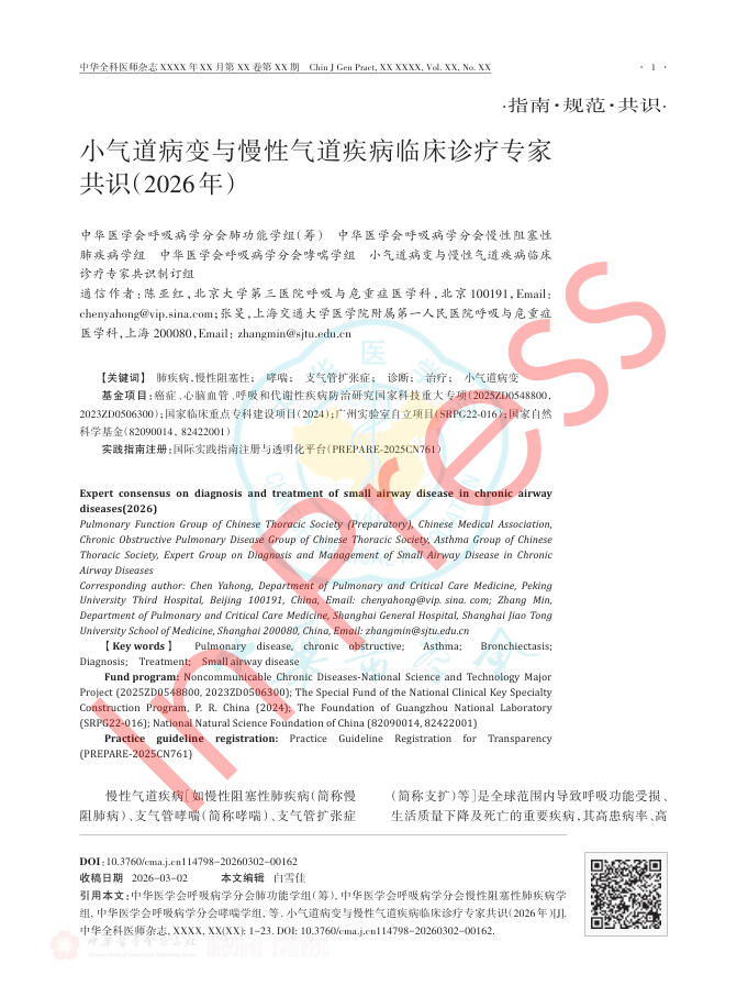 小气道病变与慢性气道疾病临床诊疗专家共识(2026年)