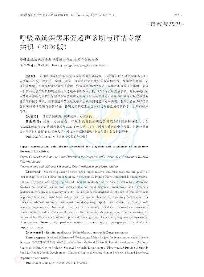 呼吸系统疾病床旁超声诊断与评估专家共识(2026版)