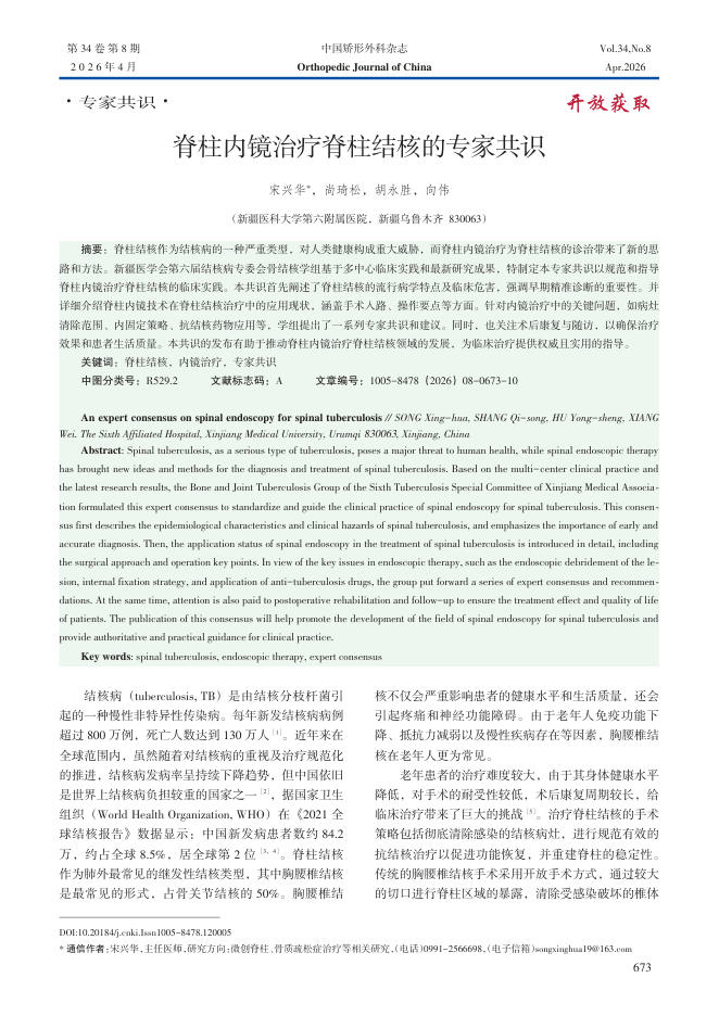 脊柱内镜治疗脊柱结核的专家共识