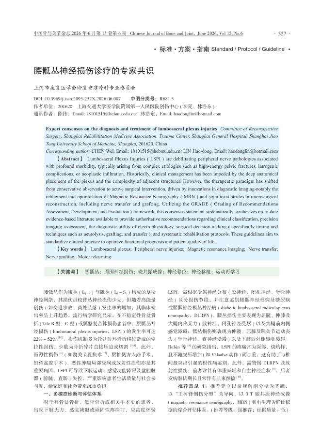 腰骶丛神经损伤诊疗的专家共识