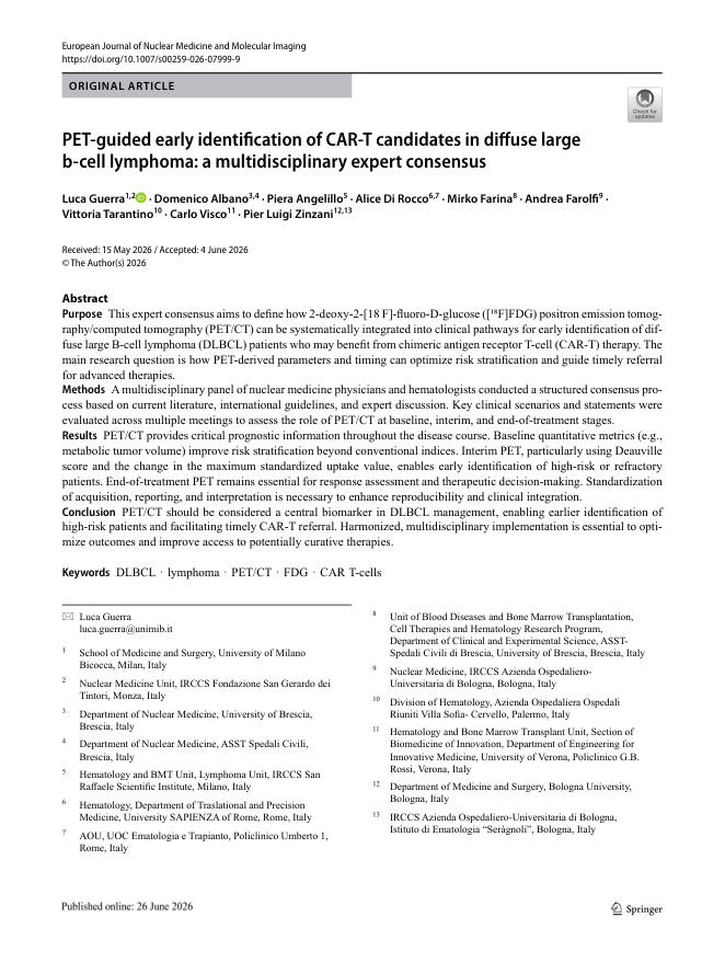 2026 多学科专家共识:PET引导下早期识别弥漫性大B细胞淋巴瘤CAR-T候选者
