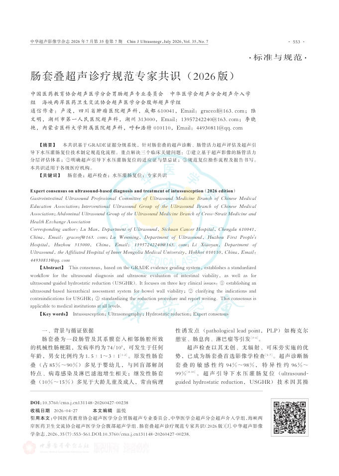 肠套叠超声诊疗规范专家共识(2026版)
