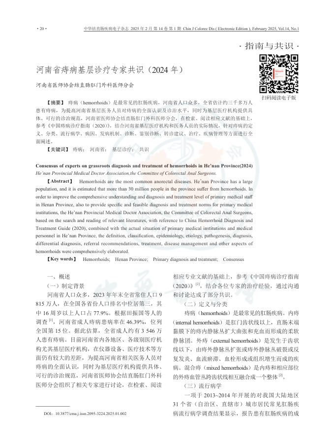河南省痔病基层诊疗专家共识(2024年)