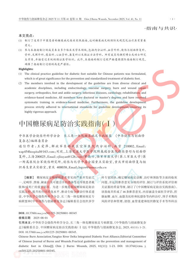 中国糖尿病足防治实践指南(Ⅰ)