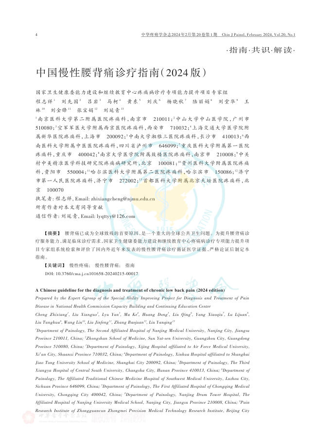 中国慢性腰背痛诊疗指南(2024版)