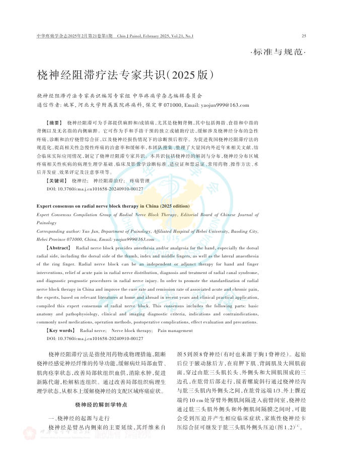 桡神经阻滞疗法专家共识(2025版)