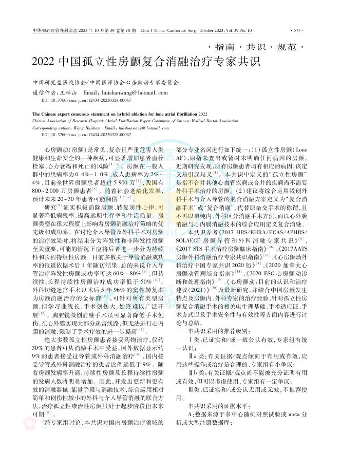 2022中国孤立性房颤复合消融治疗专家共识