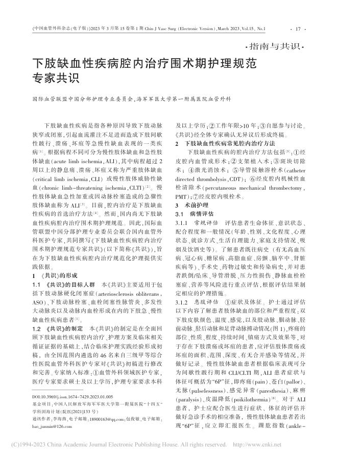 2023年下肢缺血性疾病腔内治疗围术期护理规范专家共识