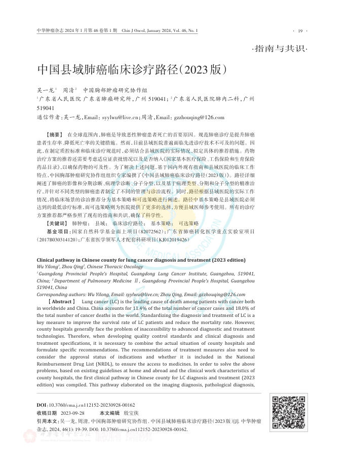 2024年中国县域肺癌临床诊疗路径