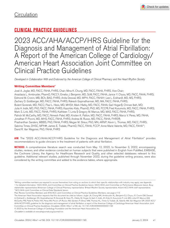 2023 ACC/AHA/ACCP/ HRS指南:房颤的诊断和管理