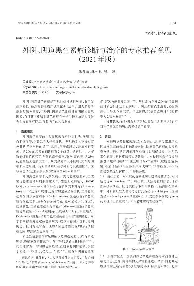 2021年外阴、阴道黑色素瘤诊断与治疗的专家推荐意见